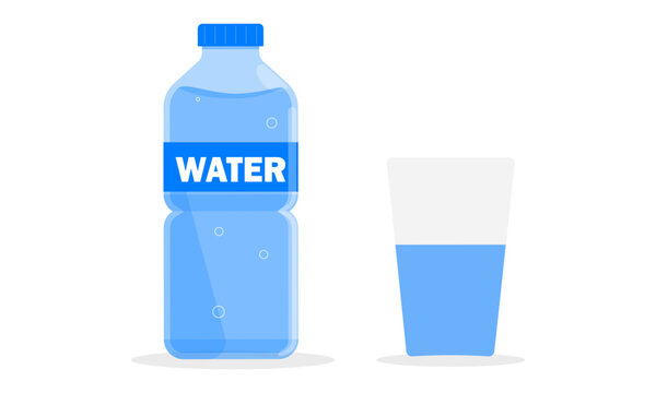Water bottle, plastic bottle filled with water, transparent blue water bottle, transparent plastic water bottle on white background vector eps10 graphic