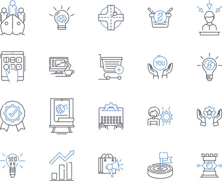 Attitude and demeanor line icons collection. Positive, Confident, Friendly, Conservative, Determined, Professional, Bold vector and linear illustration. Pessimistic,Humble,Cheerful outline signs set