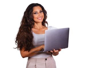 brazilian woman holding notebook. browsing the web, websites, computerization. Internet.