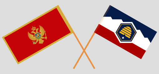 Crossed flags of Montenegro and The State of Utah. Official colors. Correct proportion