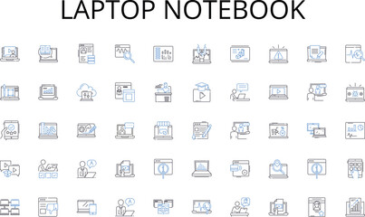 Laptop notebook line icons collection. Renovation, Refurbishment, Rehabilitation, Restitution, Restoration, Overhaul, Rebuilding vector and linear illustration. Refitting,Recuperating,Redesigning