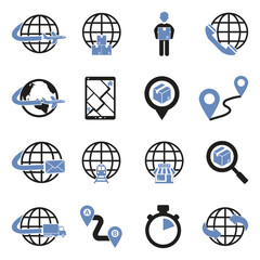 Global Logistic Icons. Two Tone Flat Design. Vector Illustration.