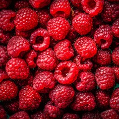 Top down view of fresh raspberries with waterdrops. AI Generative Art.