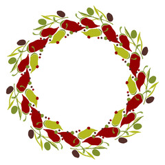 drawn frame with olive and hot pepper