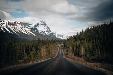 The road 93 beautiful Icefield Parkway in Autumn Jasper and banff National park,Canada