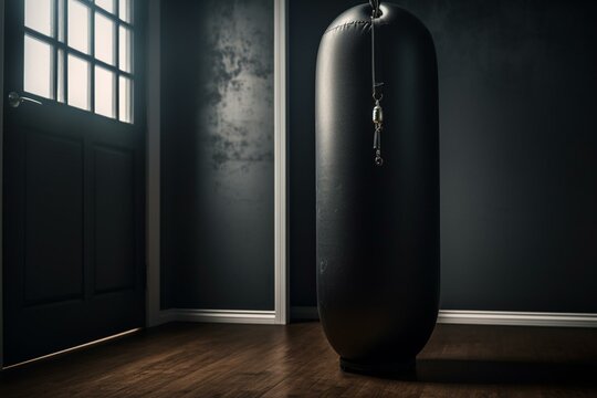 3d rendered image of a punching bag in upright position. Generative AI