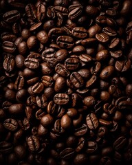 Naklejka premium Top down view of fresh roasted coffee beans. AI Generative Art.