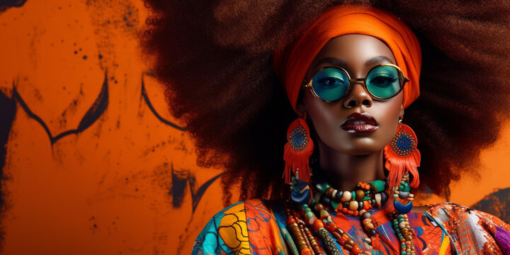 Hübsche Afroamerikanische Frau Model mit tollem Make-Up Styling Nahaufnahme, ai generativ