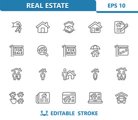 Real Estate Icons. Home, House, Building, Realtor, Family Vector Icon Set