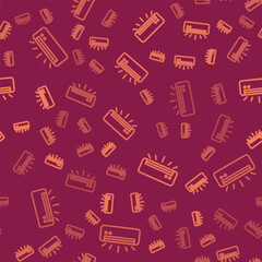 Brown line Air conditioner icon isolated seamless pattern on red background. Split system air conditioning. Cool and cold climate control system. Vector