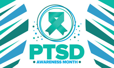 PTSD Awareness Month in June. Post Traumatic Stress Disorder. Celebrated annual in United States. Medical health care and awareness design. Poster, card, banner and background. Vector illustration