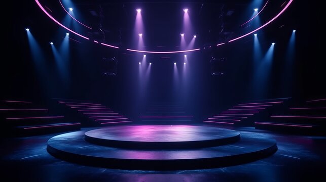 The dark stage shows empty dark blue purple pin background. AI generated