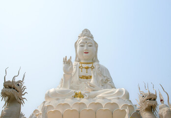 Fototapeta premium Guanyin statue in Chinese temple wat Hyua Pla Kang in Chiang Rai