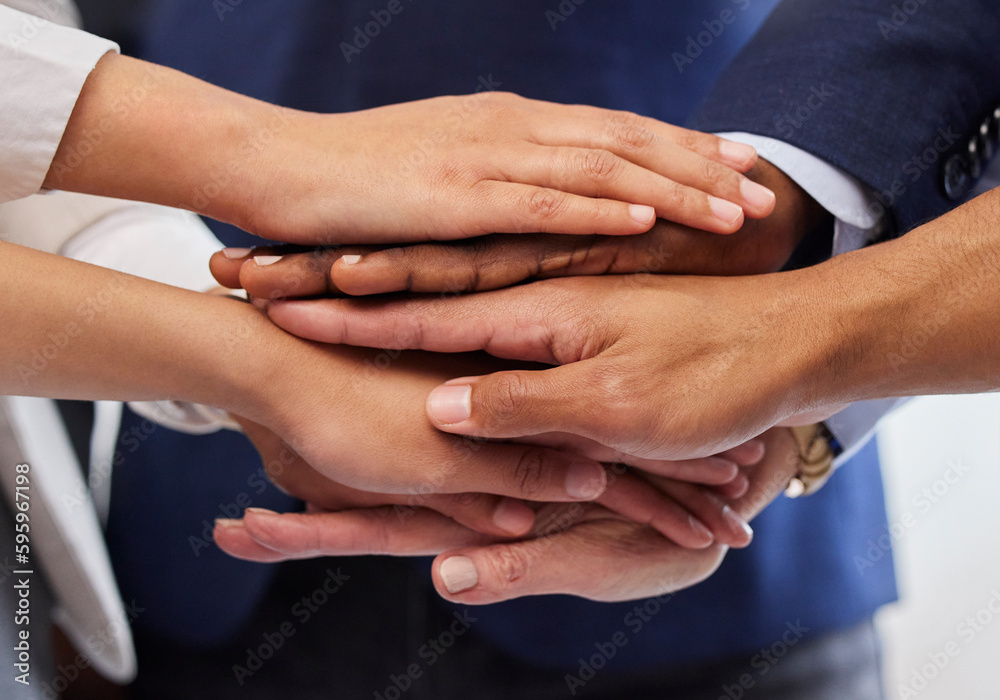 Poster well achieve great success with our combined effort. a group of unrecognizable businesspeople stacki