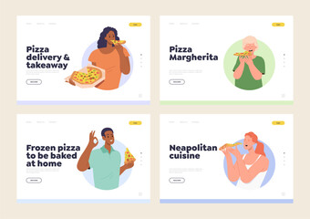 Set of landing page for fast food restaurant, pizzeria cafe menu and service advertisement