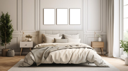 Frame Mockup, Gallery Mockup, cozy bedroom, minimalistic, Generative Ai