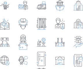 Modern transport line icons collection. Electrification, Hybrid, Autonomous, Green, Efficient, Maglev, Carsharing vector and linear illustration. Bikes,Transit,Telecommuting outline signs set