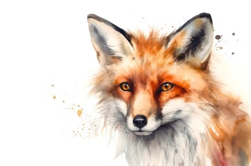 Fototapeta premium Watercolor portrait of a red fox on white background. Generative AI.