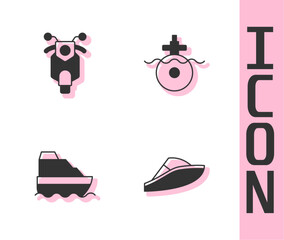 Set Speedboat, Scooter, Cruise ship and Submarine icon. Vector