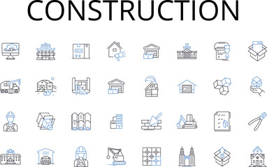 Construction line icons collection. Building, Fabrication, Manufacturing, Development, Assembly, Creation, Formation vector and linear illustration. Erection,Production,Design outline signs set