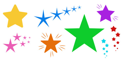 Set of colorful stars in vector. Stars isolated on white