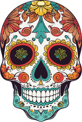 Sugar Skulls. Day of the Dead Skull, isolated on white background. Dia de los Muertos. Mexican sugar skull. Design  for logo, emblem, sign, poster, card, banner. Vector illustration. Color