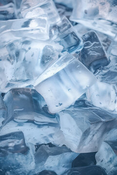 Blue-toned crushed ice cubes background. crushed ice texture.Generative AI