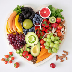 A vibrant heart-shaped platter of farm-to-table produce, full of flavor and nutrition. AI Generative