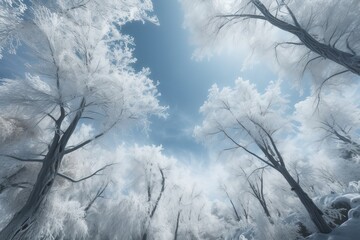 art winter background with snowy and iced branches from generative ai