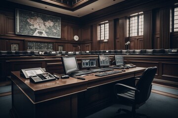 Courtroom equipment for legal cases. Generative AI