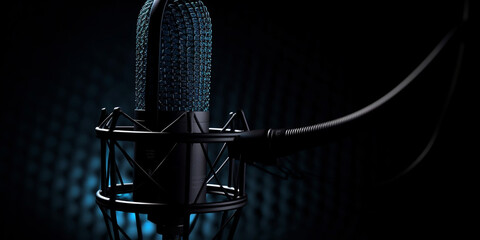 Tonstudio Mikrofon f&uuml;r Gesang Nahaufnahme mit Glanzlichter, ai generativ