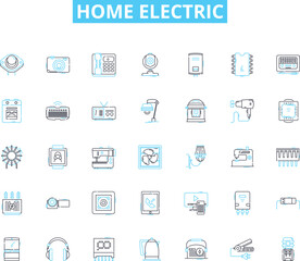 Home electric linear icons set. Voltage, Amperage, Wattage, Circuit, Outlet, Switch, Fuse line vector and concept signs. Breaker,Grounding,Neutral outline illustrations