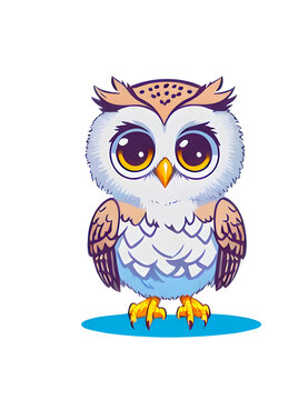drawing of a cartoon owl on a transparent background, print-ready t-shirt design or sticker, generative ai