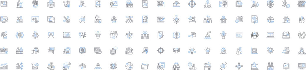 My management line icons collection. Leadership, Organization, Delegation, Communication, Decision-making, Collaboration, Empowerment vector and linear illustration. Accountability,Innovation