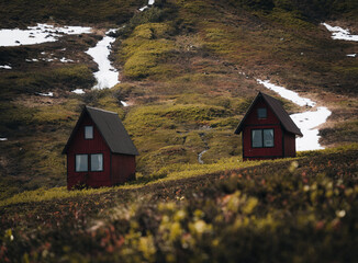 Hatcher Pass Lodge, Alaska, Beautiful holiday destination. Red cabins near Anchorage.