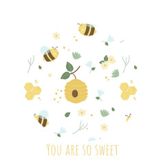 gift card with sweet words summer, honey, bee