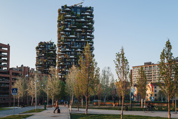 Milano, Italy - April 2023: The iconic Bosco Verticale building in the Isola district