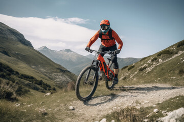 Obraz na płótnie Canvas Rider with enduro mountain bike electric bike. Generative AI
