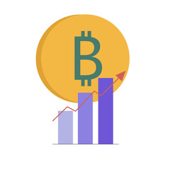 Bitcoin price growth with graph/charts. Blockchain technology, crypto currency. Vector concept.