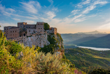 Fototapeta na wymiar Panoramic view of Caccamo castle at sunset, province of Palermo IT