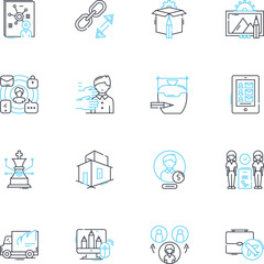 Project resources linear icons set. Equipment, Budget, Personnel, Tools, Materials, Inventory, Staffing line vector and concept signs. Training,Labor,Software outline illustrations