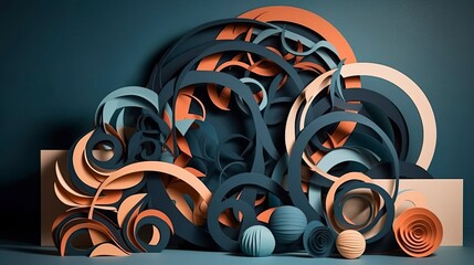 Paper Cutouts: A Harmonious Combination of Contrasting Burnt Orange and Slate Blue Hues in a Collection of Elegant, Layered Paper Cutout Forms - generative ai. 
