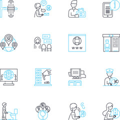Clever masses linear icons set. Innovative, Resourceful, Intelligent, Ingenious, Creative, Bright, Astute line vector and concept signs. Shrewd,Alert,Quick-witted outline illustrations