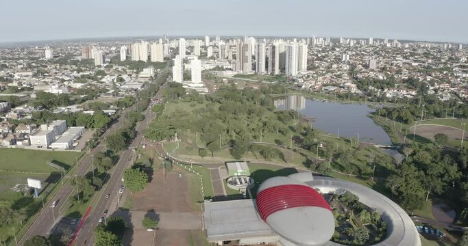Campo Grande, MS, Brazil, MAR 30 2023, Aerial view of municipal aquarium with several species from the Midwest region. The Aquarium is located in the Indigenous Nations Park