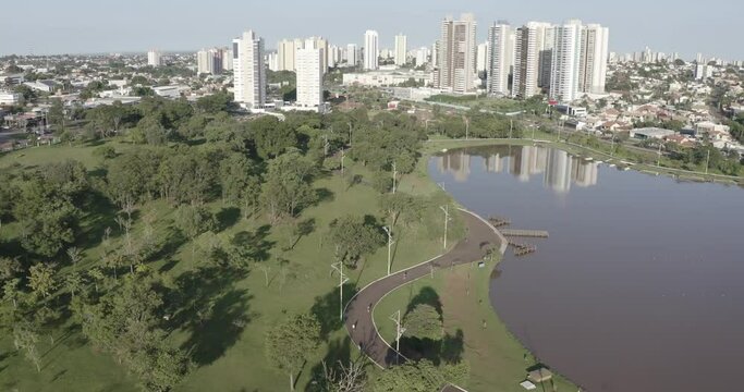 Campo Grande, MS, Brazil, MAR 30 2023, Aerial view of municipal aquarium with several species from the Midwest region. The Aquarium is located in the Indigenous Nations Park