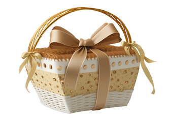 gift white beige basket with bow, isolated. Generative AI