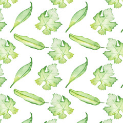 Pattern of watercolor green leaves elements.Botanical pattern solated on white background suitable for Wedding Invitation, save the date, thank you, or greeting card.