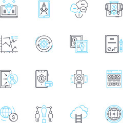 Commercial management linear icons set. Procurement, Contracting, Negotiation, Planning, Risk, Cost, Budgeting line vector and concept signs. Forecasting,Analytics,Strategy outline illustrations
