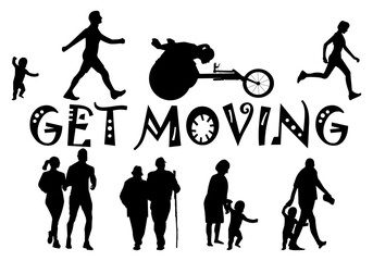 Caminar, hacer ejercicio físico o deporte en todas las edades; bebé, juventud, adultos, ancianos y condiciones, personas con discapacidad física