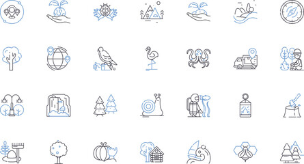 Serene gardens line icons collection. Tranquility, Peacefulness, Serenity, Calmness, Zen, Harmony, Solitude vector and linear illustration. Stillness,Reflection,Nature outline signs set